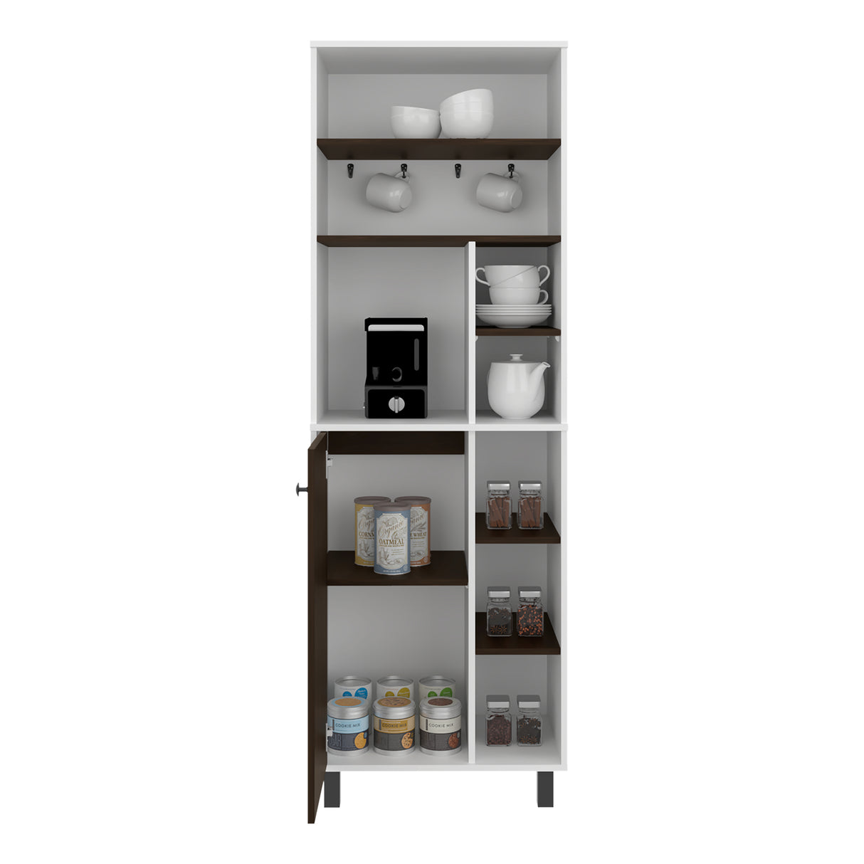 Estación de Café Carajillo Blanco Marquez y Nogal 60x180cm con Cuatro Entrepaños y con Diez Compartimientos - BARRAS Y MUEBLES AUXILIARES | Bylmo