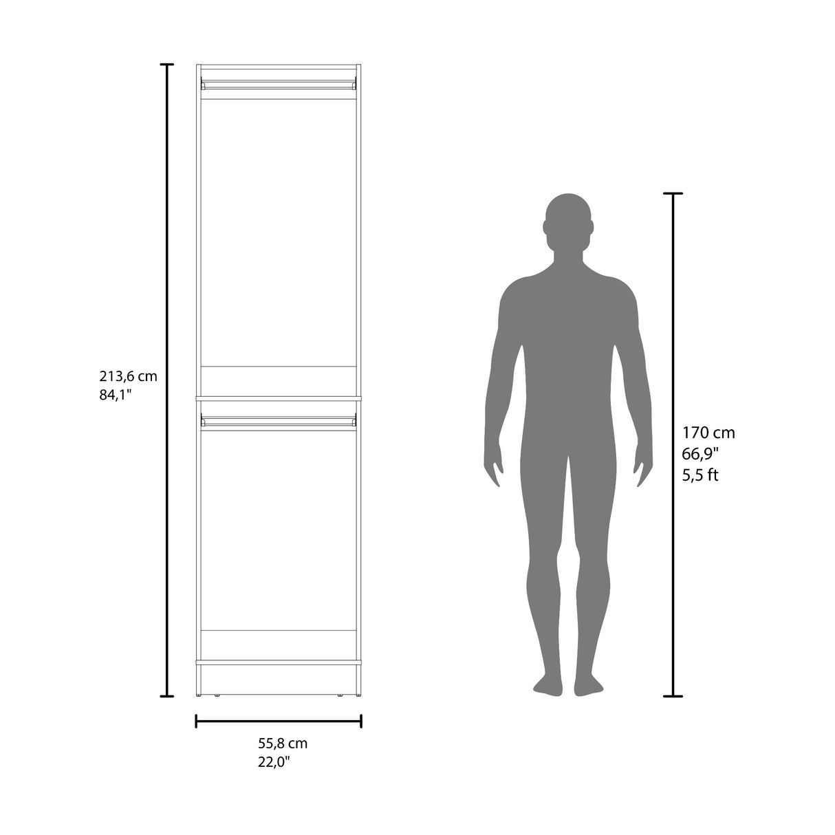 Closet Eco Kronos 55.8x213.4cm con Dos Compartimientos y sin Puertas - CLOSETS | Bylmo