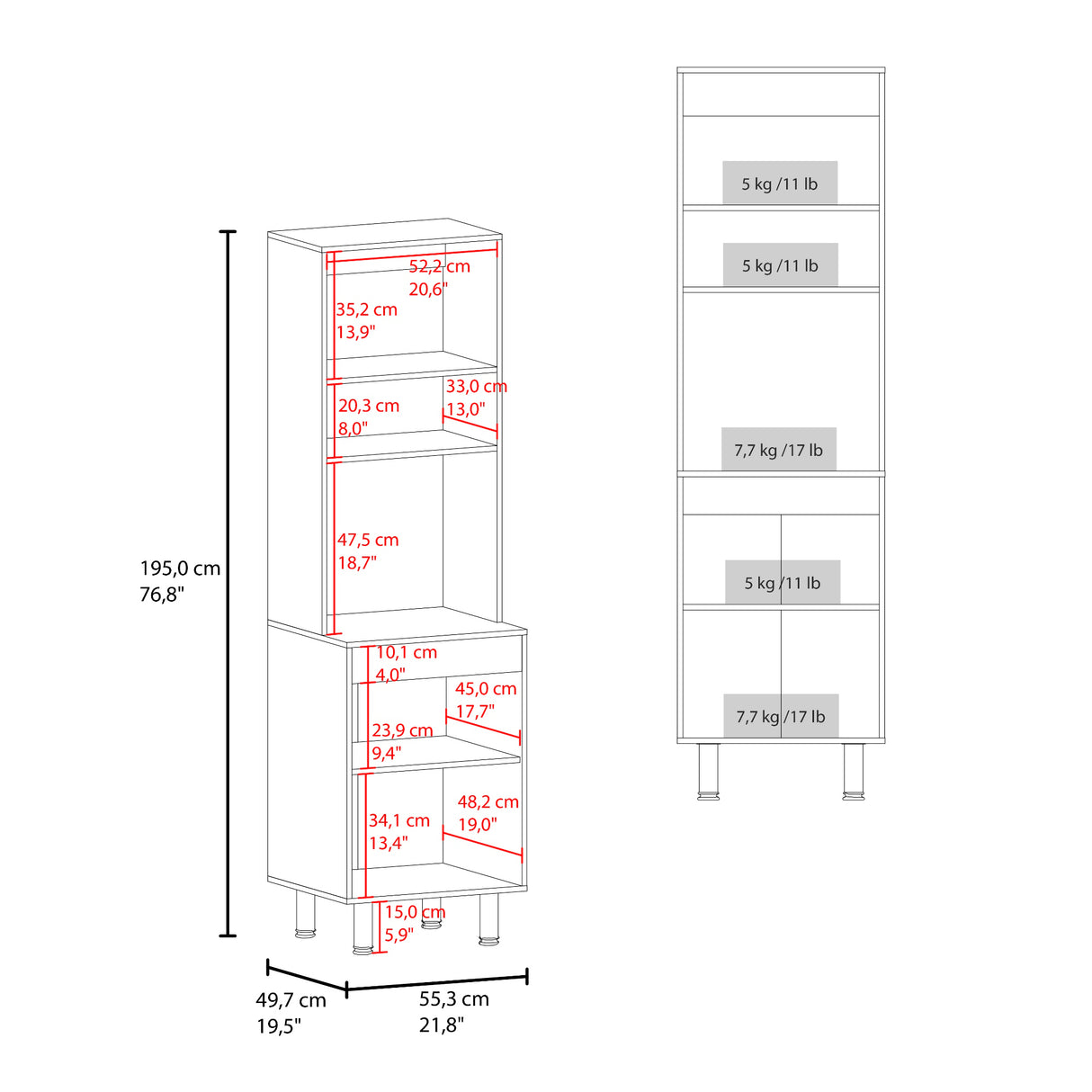 Alacena Austin Kronos y Fresno 55.3x195cm con Dos Puertas - ALACENAS Y MUEBLES MICROONDAS | Bylmo