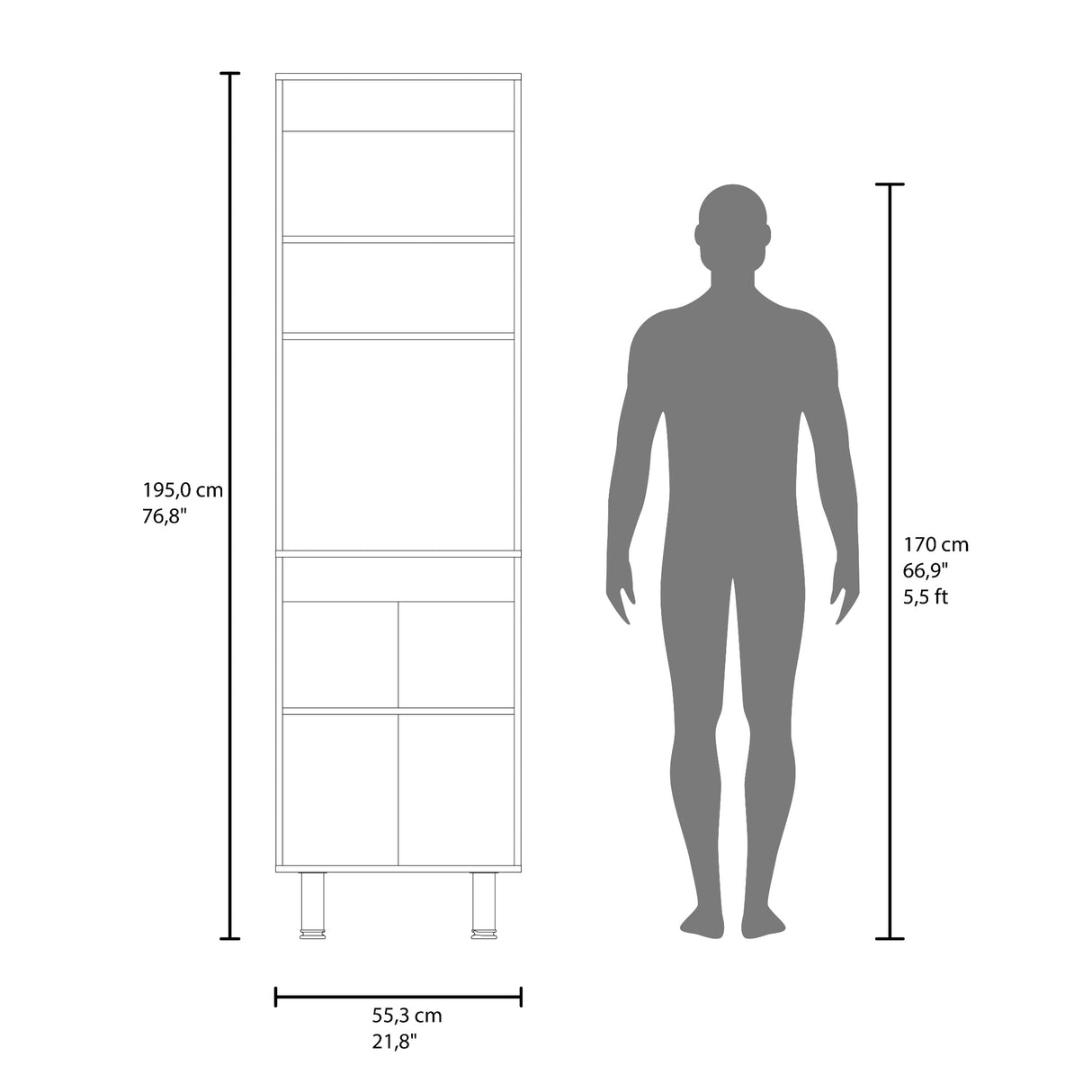 Alacena Austin Kronos y Fresno 55.3x195cm con Dos Puertas - ALACENAS Y MUEBLES MICROONDAS | Bylmo