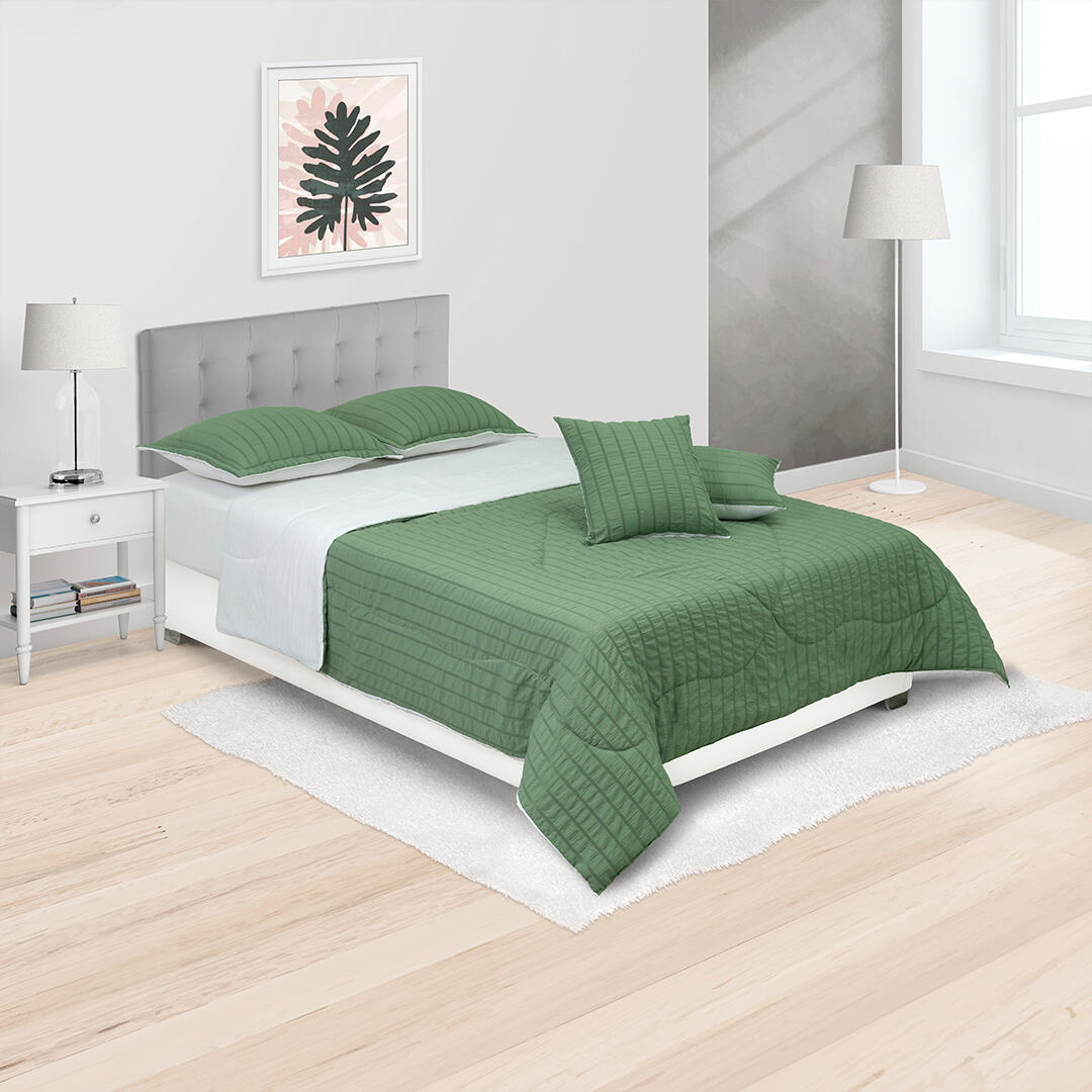 Combo Juego de Sabanas y Cortina Purity Verde para Cama Doble 140 X 190 Cm Fondo Entero - SABANAS | Bylmo