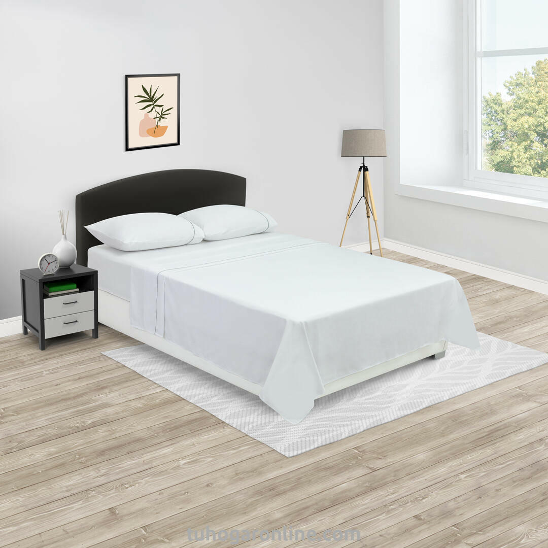 Juego de Sábanas Básicos Blanco para Cama Semidoble 120 X 190 Cm 180 Hilos Fondo Entero - SABANAS | Bylmo