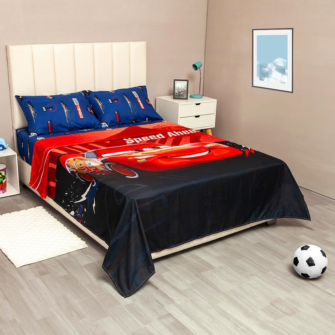 Juego de Sábanas Infantil Core Disney Negro y Rojo para Cama Sencilla 100 X 190 Cm de Rayo Mcqueen - SABANAS | Bylmo