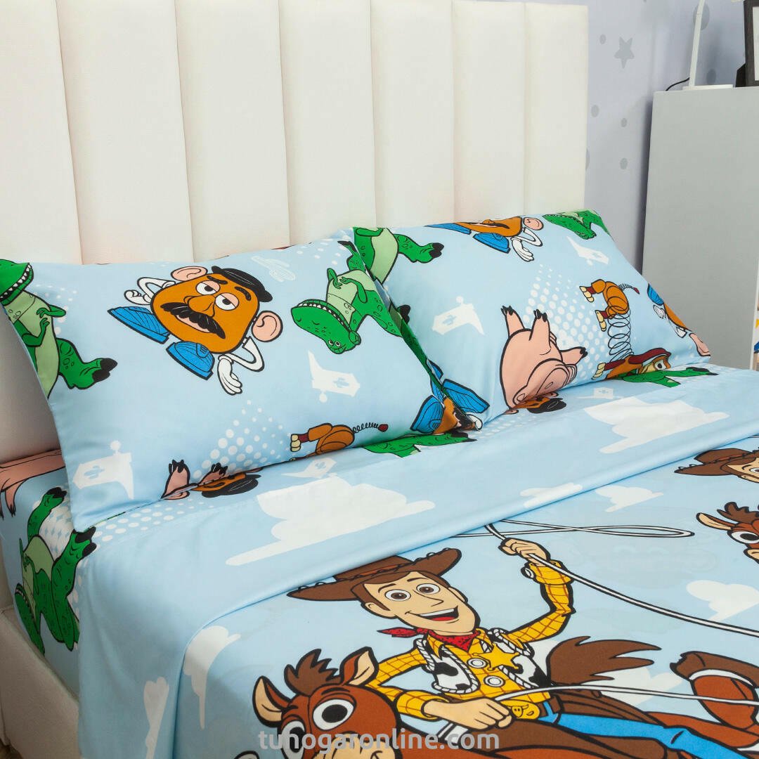 Juego de Sábanas Infantil Disney Plus Blanco y Azul Claro para Cama Doble 140 X 190 Cm 180 Hilos de Toy Story - SABANAS | Bylmo
