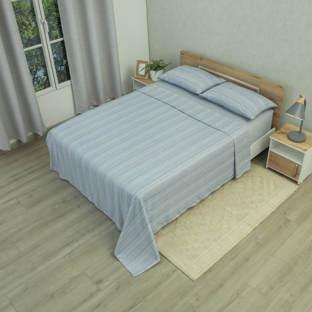 Juego de Sábanas Equilibrio Azul Boreal para Cama Queen 160 X 190 Cm Fondo Entero - SABANAS | Bylmo