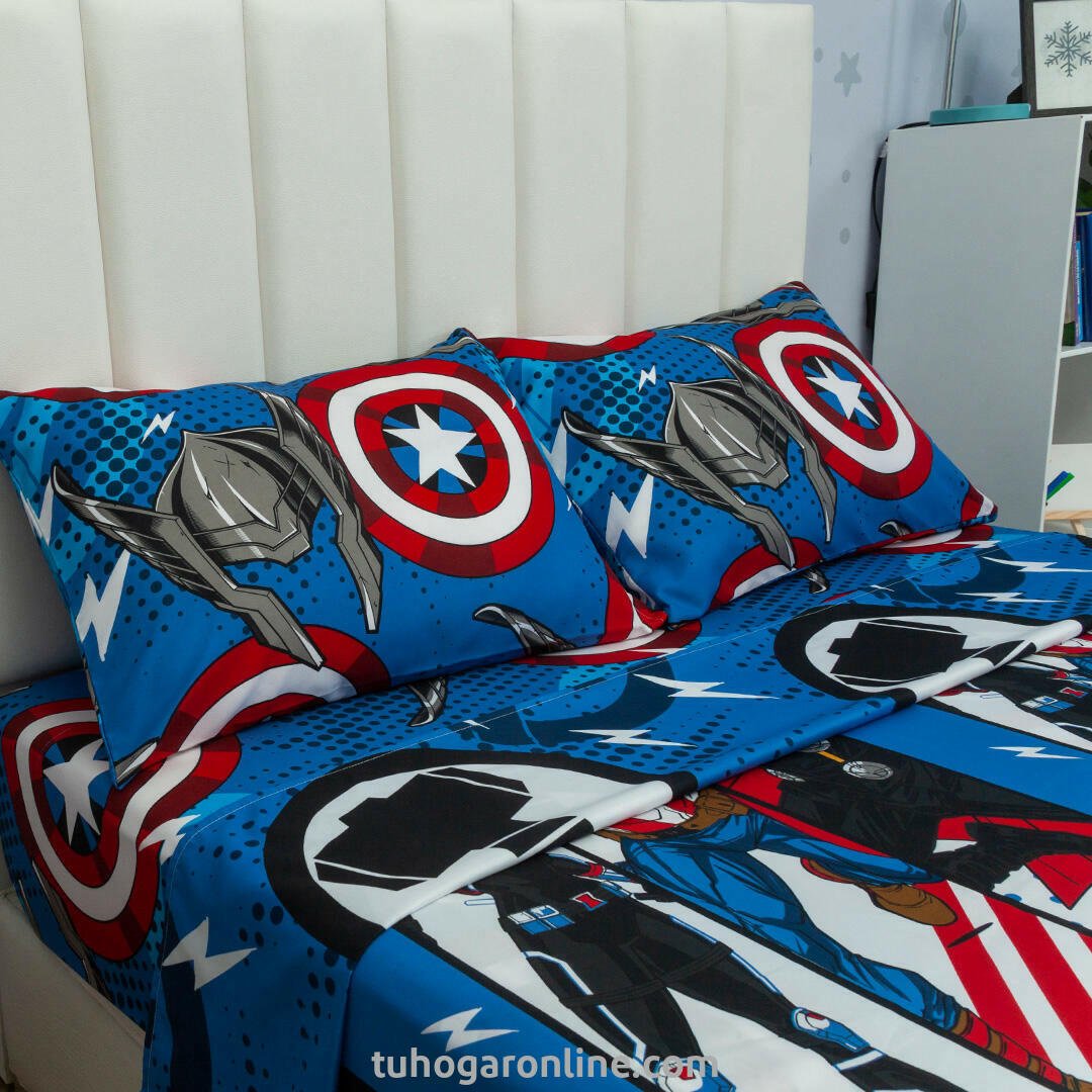 Juego de Sábanas Infantil Marvel Plus Azul para Cama Doble 140 X 190 Cm 180 Hilos de Avengers - SABANAS | Bylmo