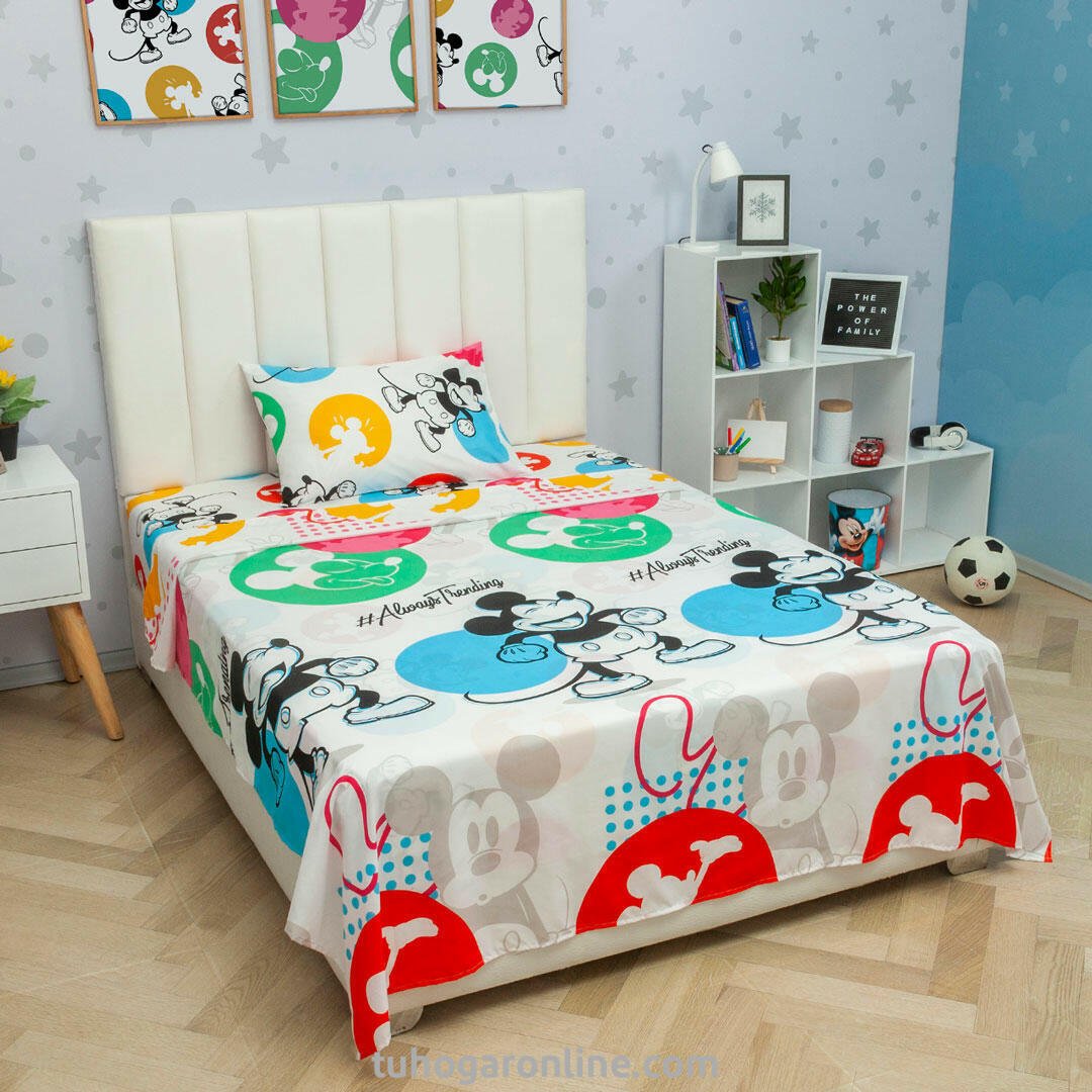 Juego de Sábanas Infantil Disney Blanco y Multicolor para Cama Doble 140 X 190 Cm de Mickey - SABANAS | Bylmo