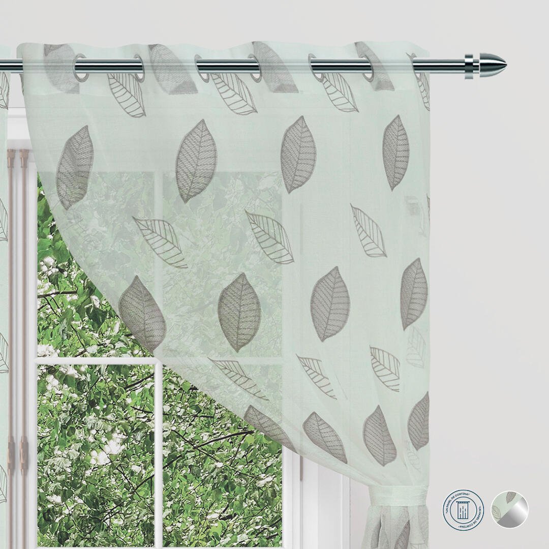 Cortina Velo Fiore Gris 135x220cm de Hojas - VELOS | Bylmo