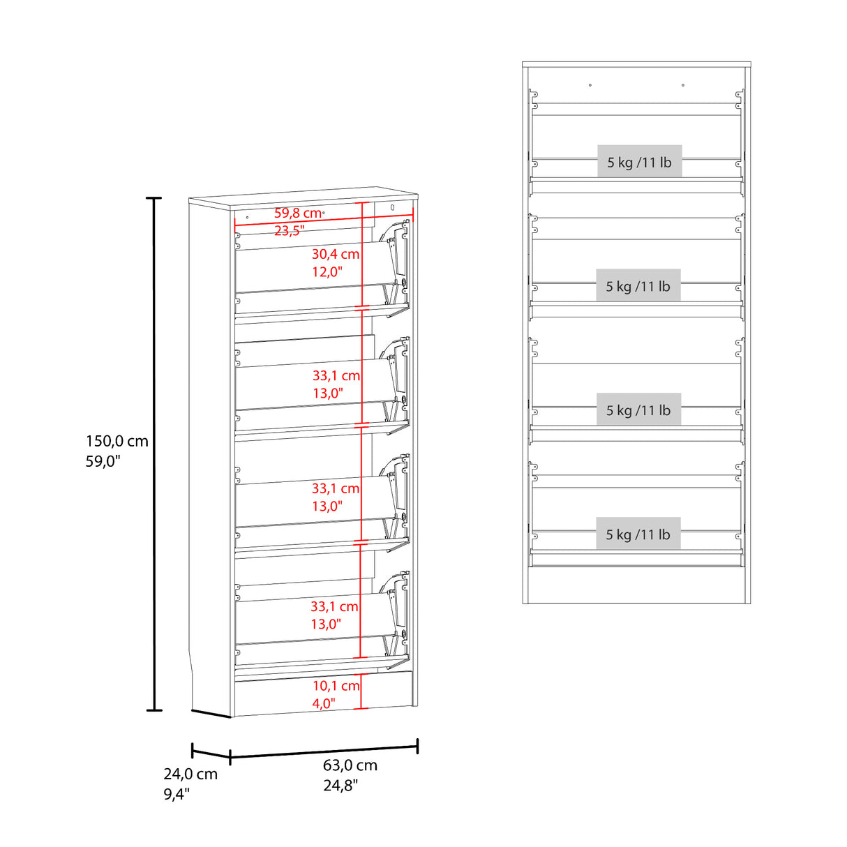 Zapatero Inola Blanco 63x175cm Vertical de Cuatro Niveles con Cuatro Puertas - ZAPATEROS | Bylmo