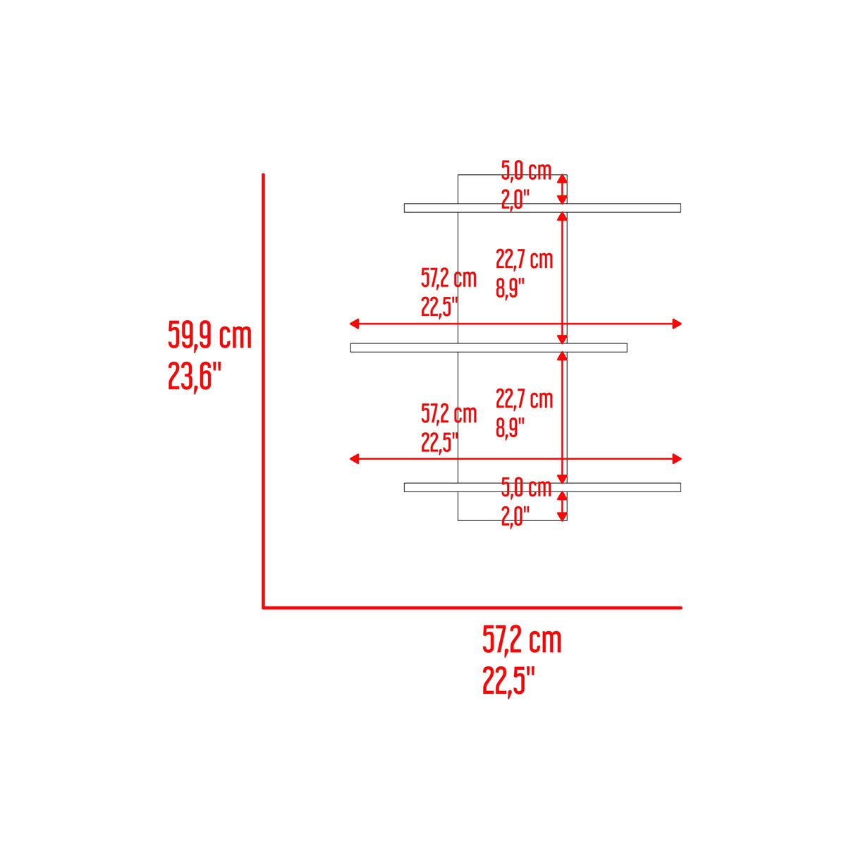 Repisa para Baños Flotante Borboleta Fresno Europeo 57.2x59.9cm con Tres Entrepaños - OTROS MUEBLES PARA BANHO | Bylmo