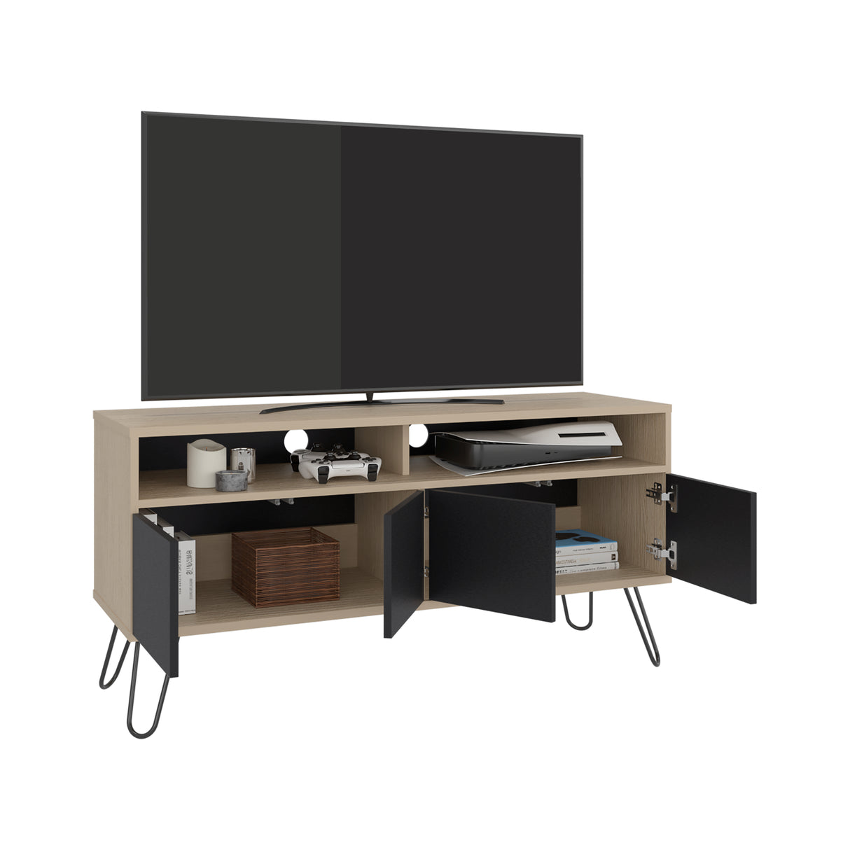 Rack de TV Vassel Cartagena y Wengue 123.5x60.6cm Para TV Hasta 55" Pulgadaas con Cuatro Compartimientos y con Ranura para Cables - MUEBLES DE TV | Bylmo