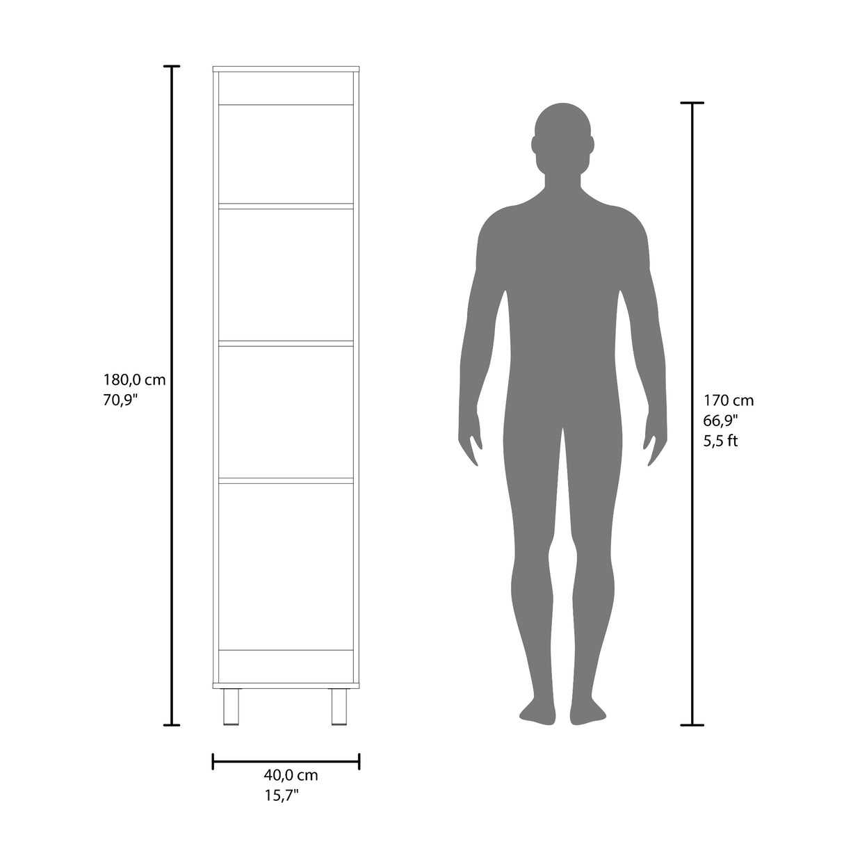 Mueble para Almacenamiento Vintro Fresno 40x180cm con Una Puerta y con Patas - MUEBLES DE ASEO Y ROPAS | Bylmo