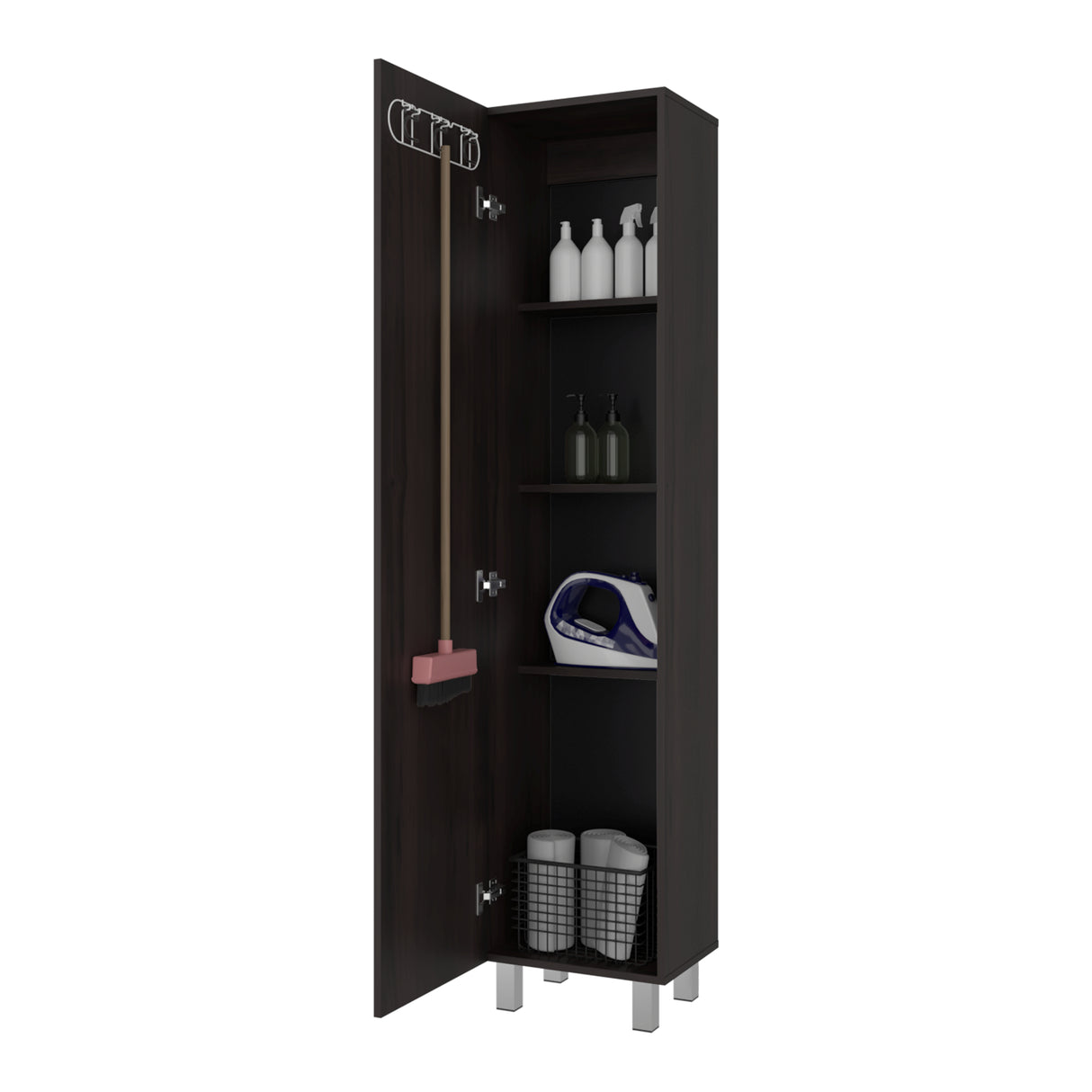 Mueble para Almacenamiento Vintro Nogal 40x180cm con Una Puerta y con Patas - MUEBLES DE ASEO Y ROPAS | Bylmo