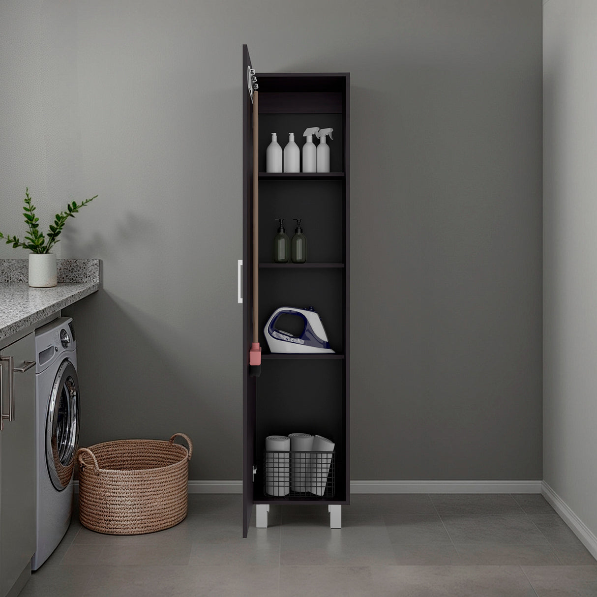 Mueble para Almacenamiento Vintro Wengue 40x180cm con Una Puerta y con Patas - MUEBLES DE ASEO Y ROPAS | Bylmo