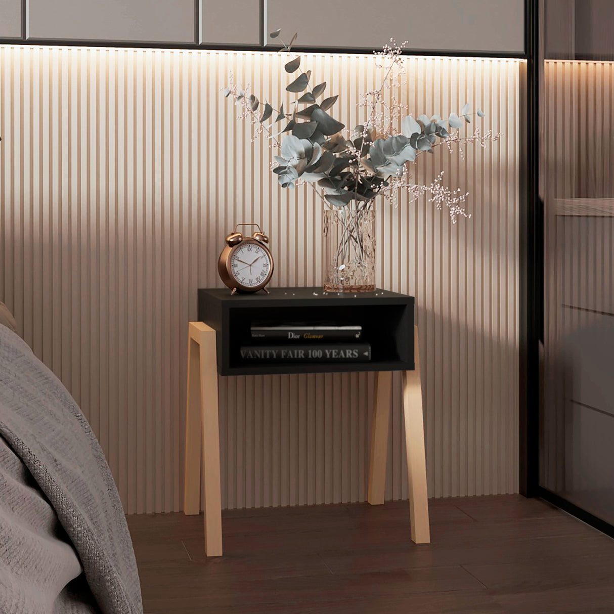 Mesa de Noche Pinetti Wengue 46x51cm con Dos Cajones y con Un Compartimiento - MESAS DE NOCHE | Bylmo