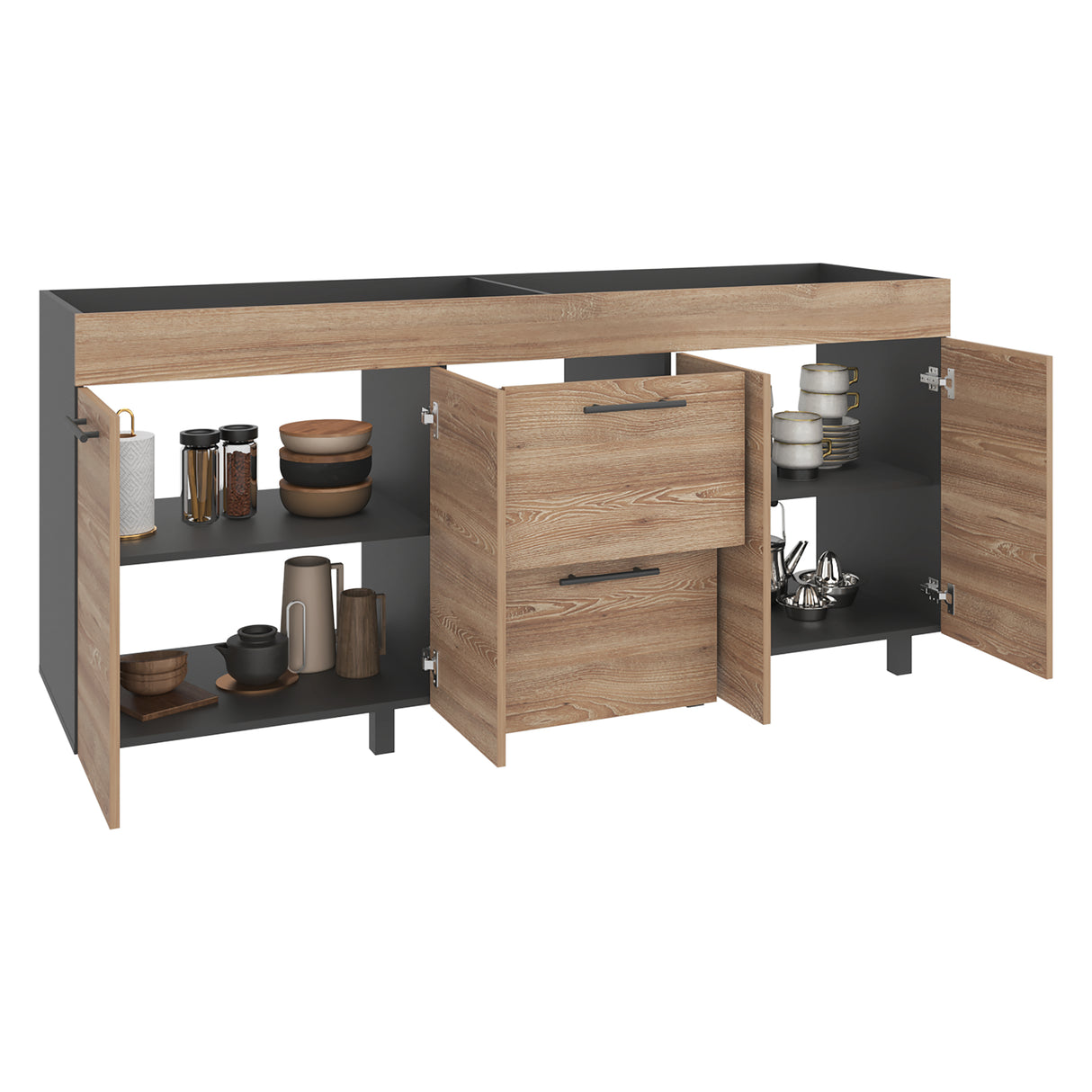 Mueble Inferior de Cocina Luna Wengue y Miel 180x84cm sin Mesón y Sin Estufa - MUEBLES INFERIORES DE COCINA | Bylmo