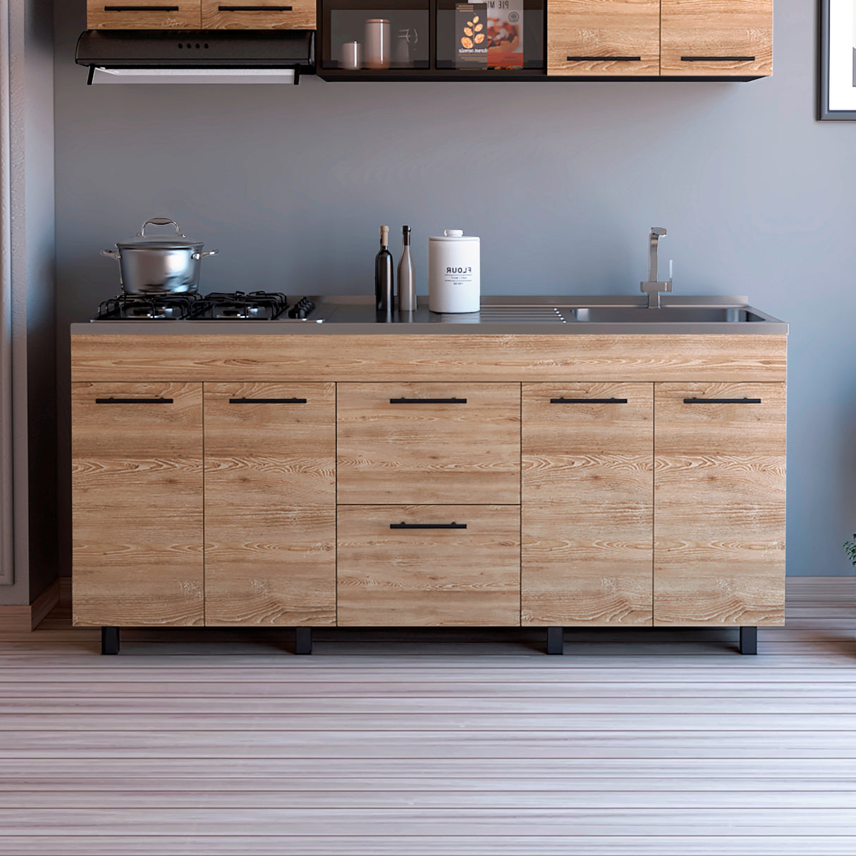 Mueble Inferior de Cocina Luna Wengue y Miel 180x84cm sin Mesón y Sin Estufa - MUEBLES INFERIORES DE COCINA | Bylmo