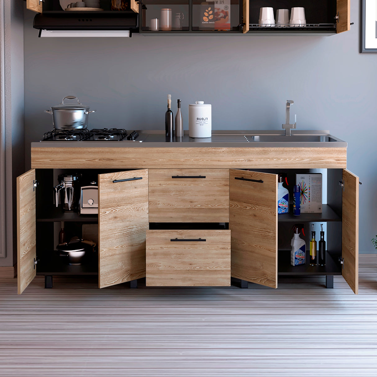 Mueble Inferior de Cocina Luna Wengue y Miel 180x84cm sin Mesón y Sin Estufa - MUEBLES INFERIORES DE COCINA | Bylmo
