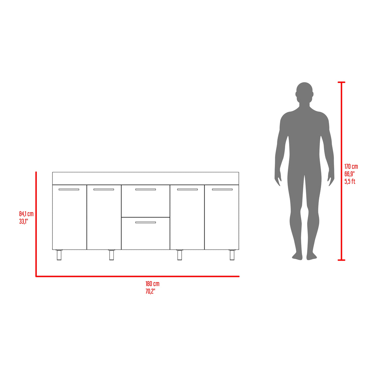 Mueble Inferior de Cocina Luna Wengue y Miel 180x84cm sin Mesón y Sin Estufa - MUEBLES INFERIORES DE COCINA | Bylmo