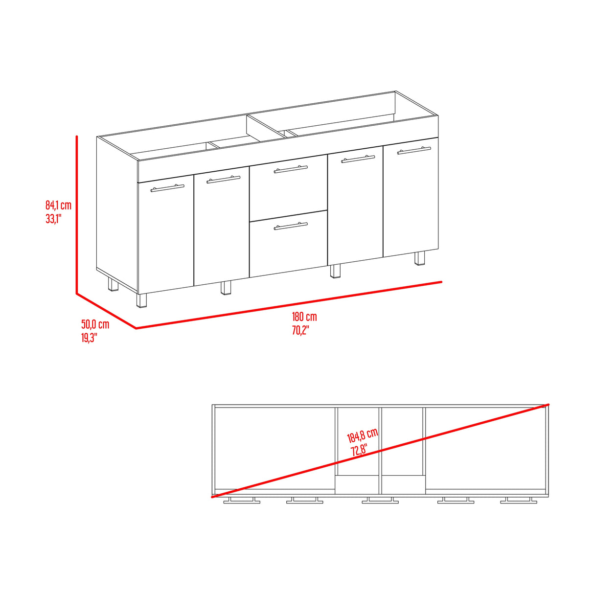 Mueble Inferior de Cocina Luna Wengue y Miel 180x84cm sin Mesón y Sin Estufa - MUEBLES INFERIORES DE COCINA | Bylmo
