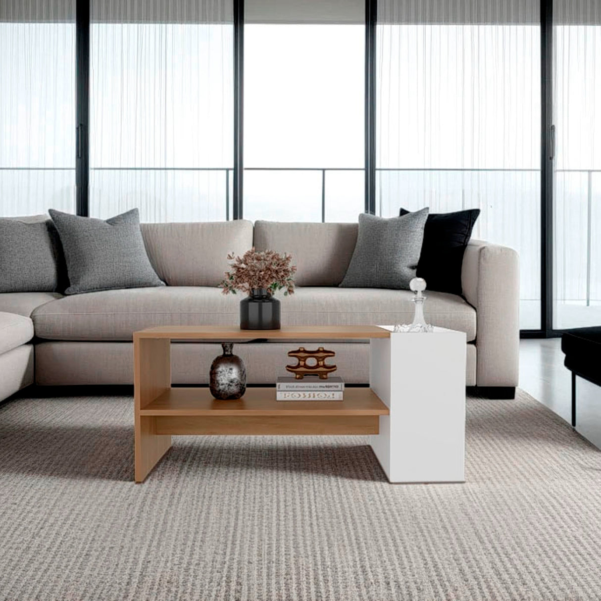 Mesa de Centro Arion Fresno Europeo 91x42cm Rectangular con Compartimiento - MESAS DE CENTRO | Bylmo