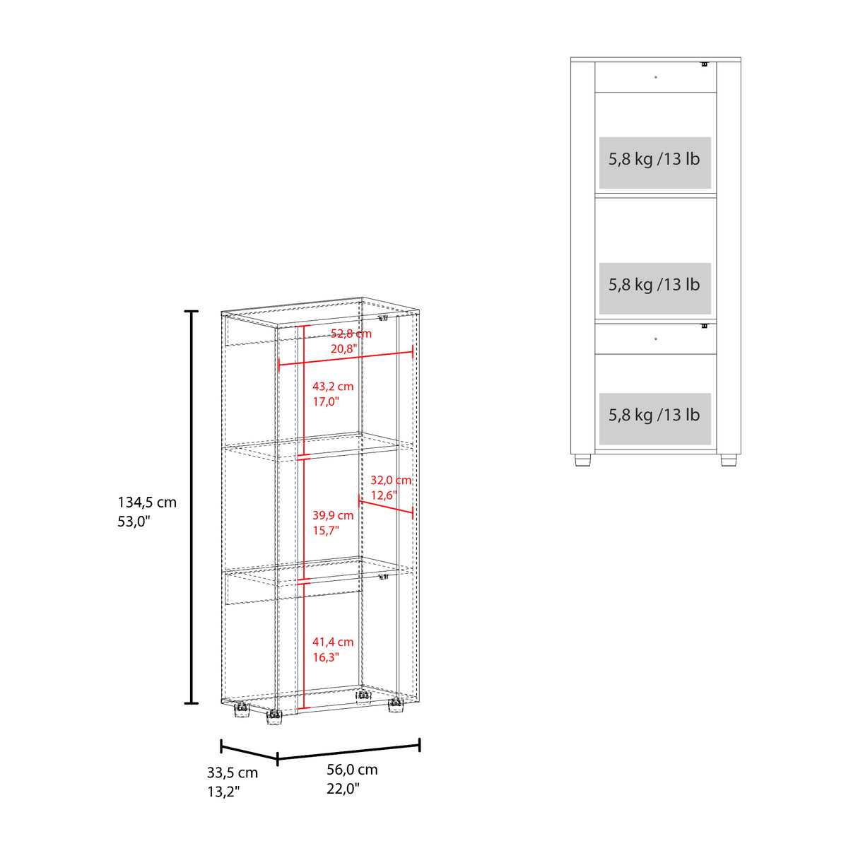 Estantería Tonalea Fresno 56x134.5cm Rectangular con Tres Compartimientos y Dos Entrepaños - BIBLIOTECAS Y ESTANTERIAS | Bylmo