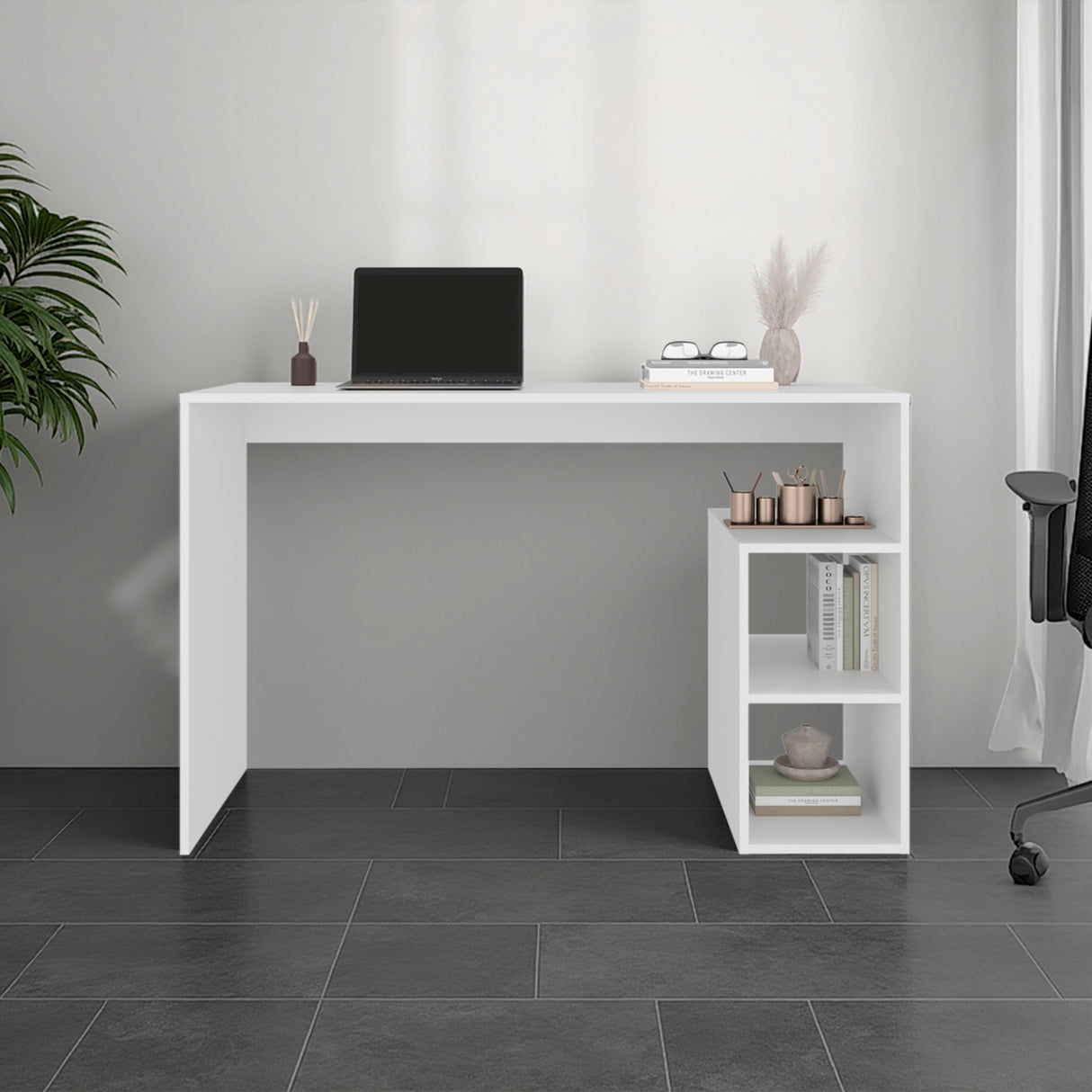 Escritorio Solid Blanco 120x75.6cm sin Cajones y con Organizador de Libros - ESCRITORIOS | Bylmo
