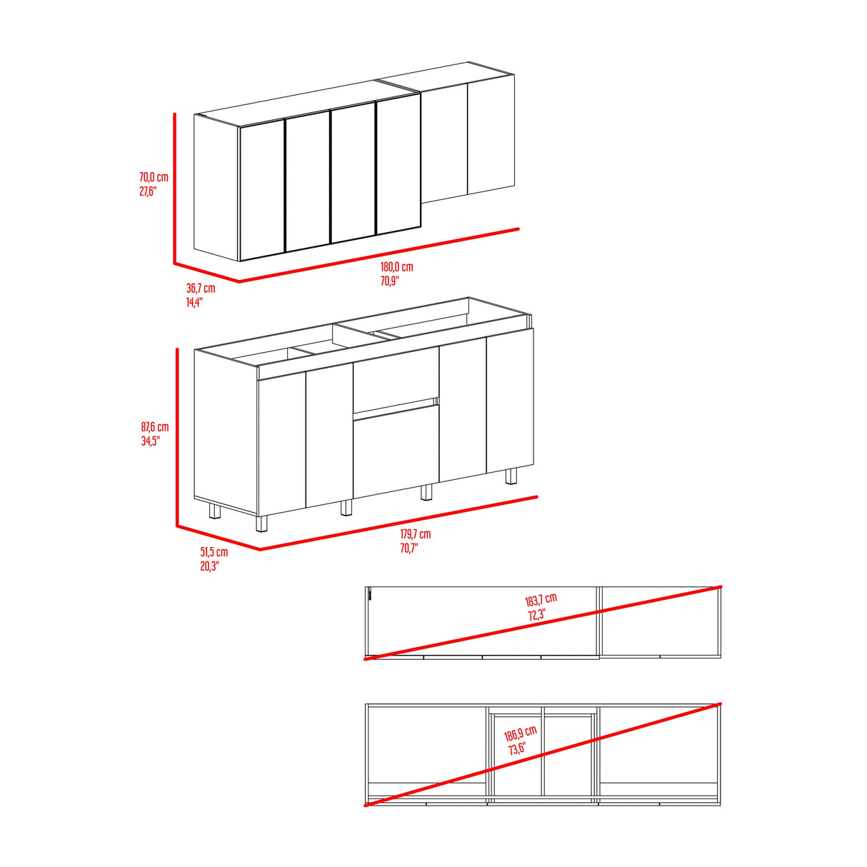 Cocina Lioni Plomo y Fresno Europeo 180x70cm sin Mesón y sin Estufa - COCINAS | Bylmo
