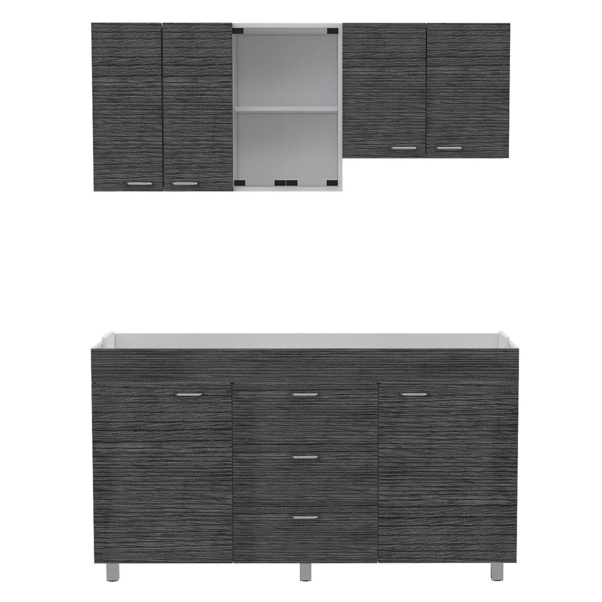 Cocina Lumina Blanco Roble y Gris 150x60cm con Mesón de Acero Inoxidable Lado Izquierda y con Estufa - COCINAS | Bylmo