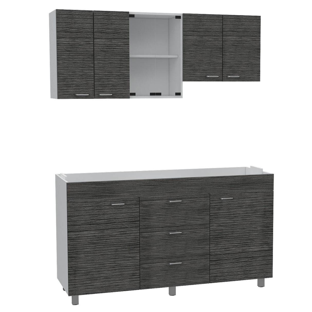 Cocina Lumina Blanco Roble y Gris 150x60cm con Mesón de Acero Inoxidable Lado Izquierda y con Estufa - COCINAS | Bylmo