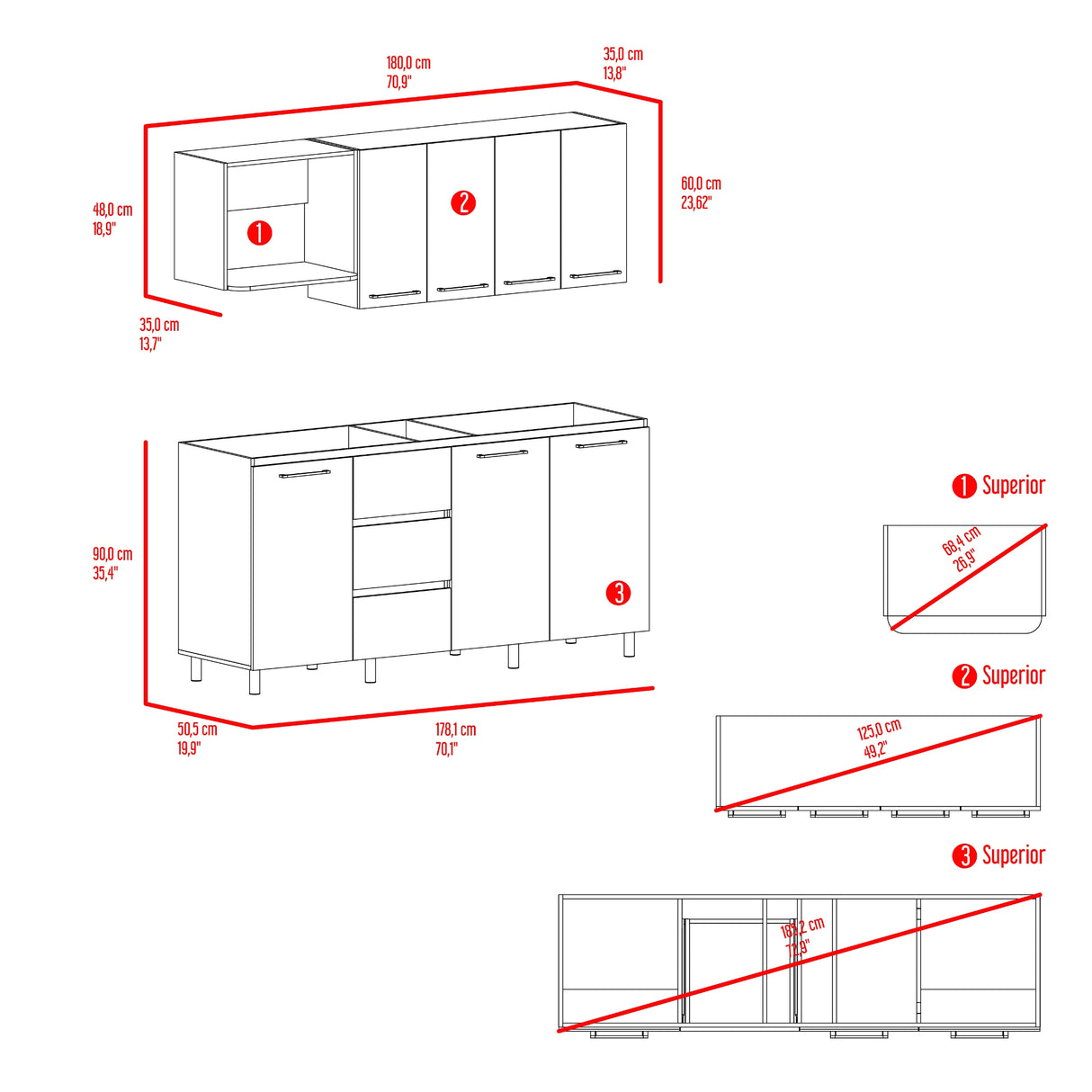 Cocina Erie Blanco Marquez y Bardolino 180x60cm sin Mesón y sin Estufa - COCINAS | Bylmo