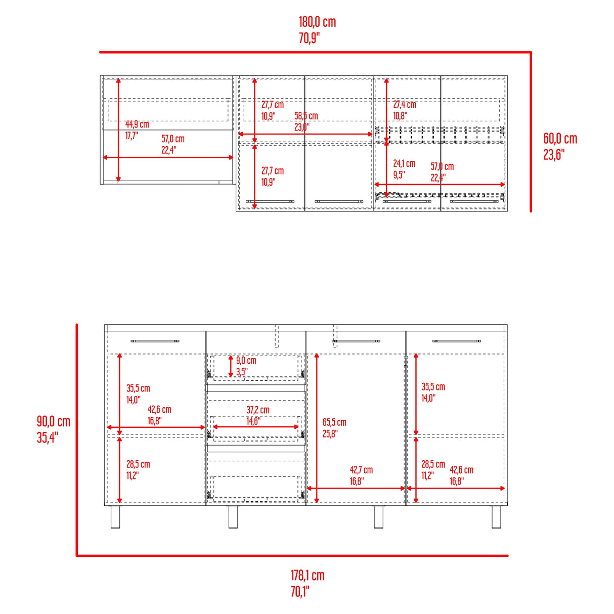Cocina Erie Blanco Marquez y Bardolino 180x60cm sin Mesón y sin Estufa - COCINAS | Bylmo