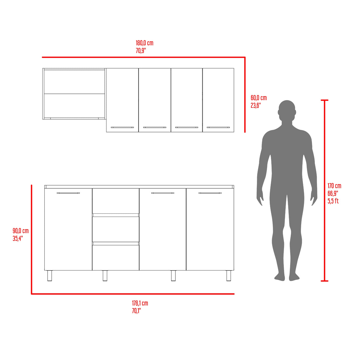 Cocina Erie Blanco Marquez y Bardolino 180x60cm sin Mesón y sin Estufa - COCINAS | Bylmo