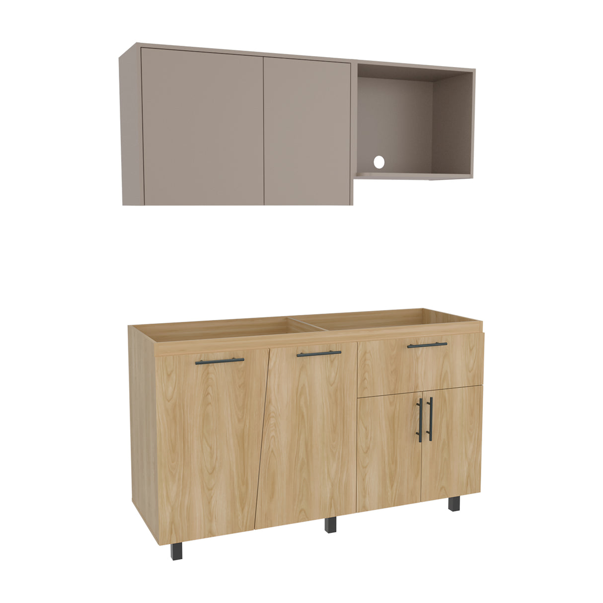 Cocina Emilia Fresno Europeo y Taupe 150x60.1cm sin Mesón y sin Estufa - COCINAS | Bylmo