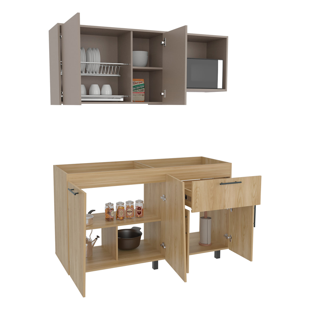 Cocina Emilia Fresno Europeo y Taupe 150x60.1cm sin Mesón y sin Estufa - COCINAS | Bylmo