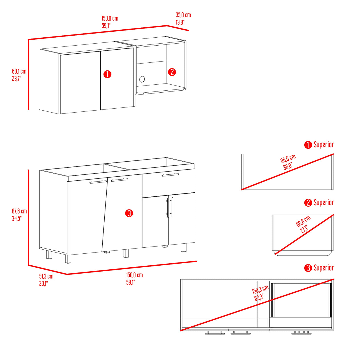 Cocina Emilia Fresno Europeo y Taupe 150x60.1cm sin Mesón y sin Estufa - COCINAS | Bylmo