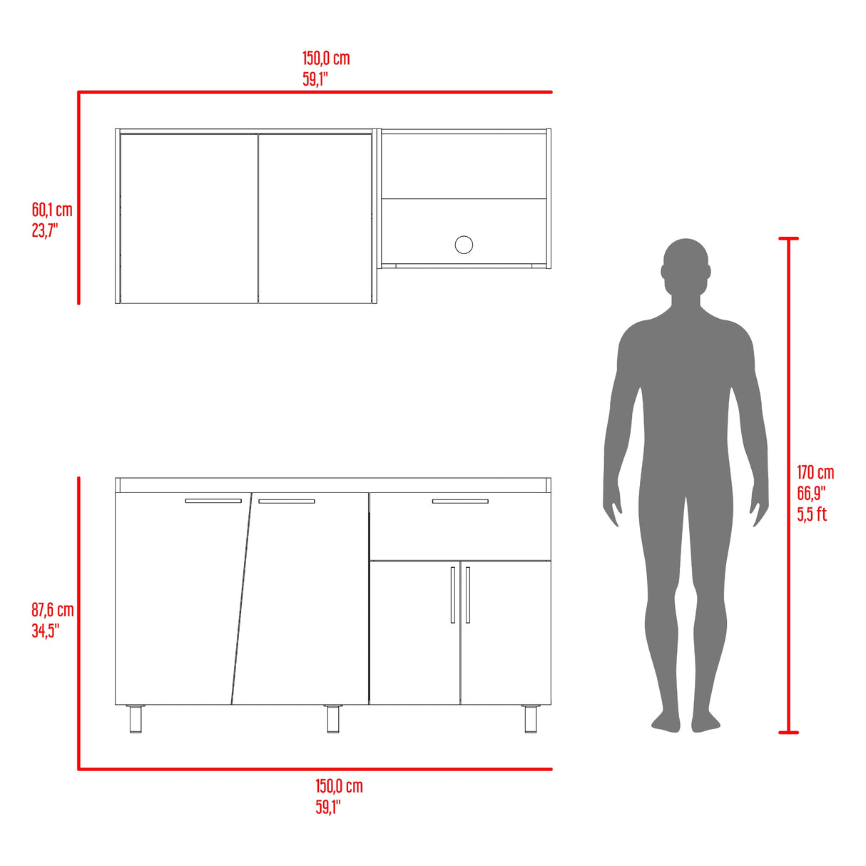 Cocina Emilia Fresno Europeo y Taupe 150x60.1cm sin Mesón y sin Estufa - COCINAS | Bylmo