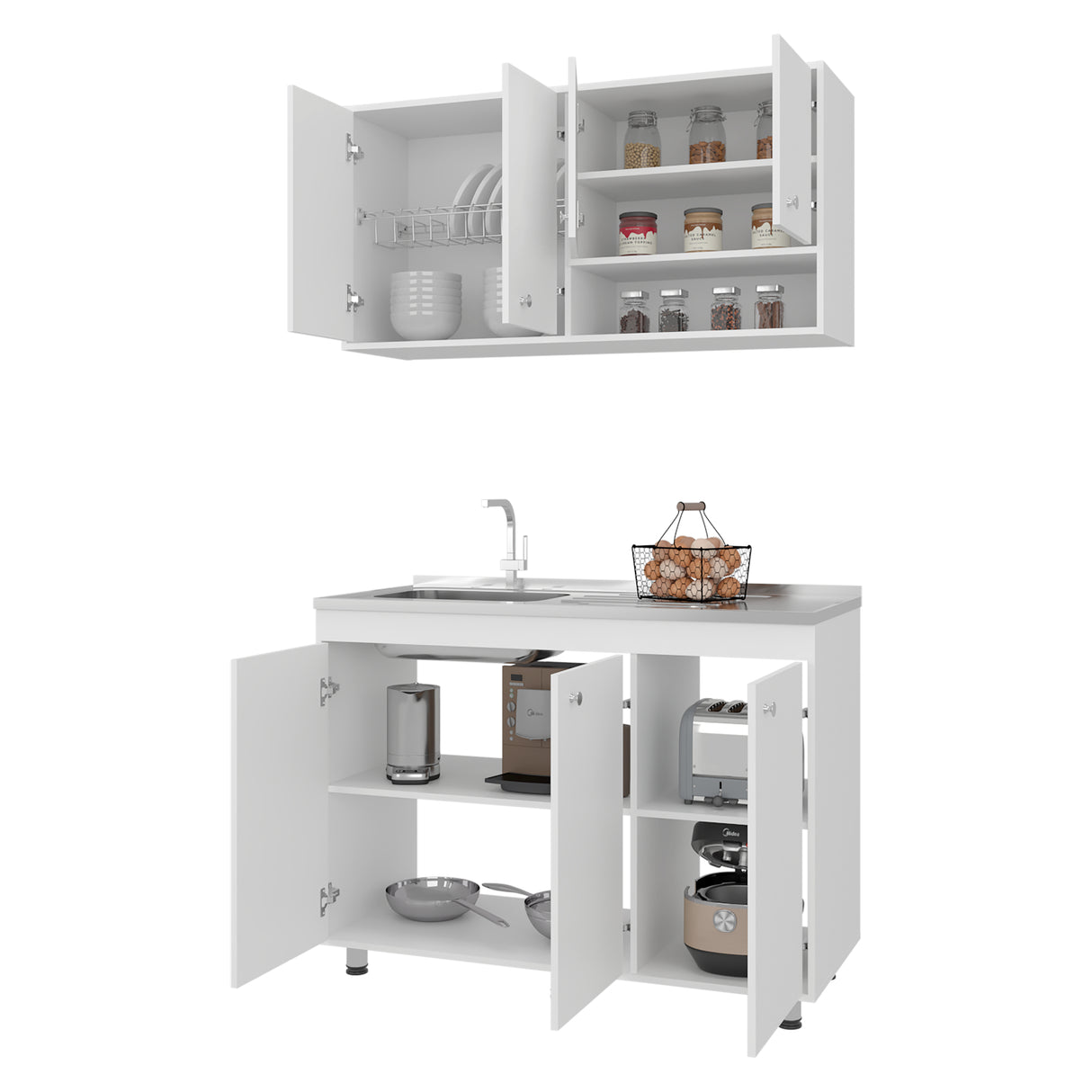 Cocina Napoleon Blanco 120x60cm con Mesón de Acero Inoxidable y sin Estufa - COCINAS | Bylmo