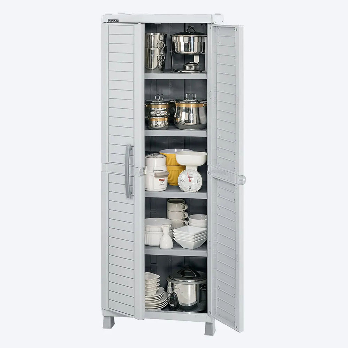 Combo Armario Rimax Barú Gris Hielo 65x189cm Con Seis Compartimientos y con Patas - BARRAS Y MUEBLES AUXILIARES | Bylmo