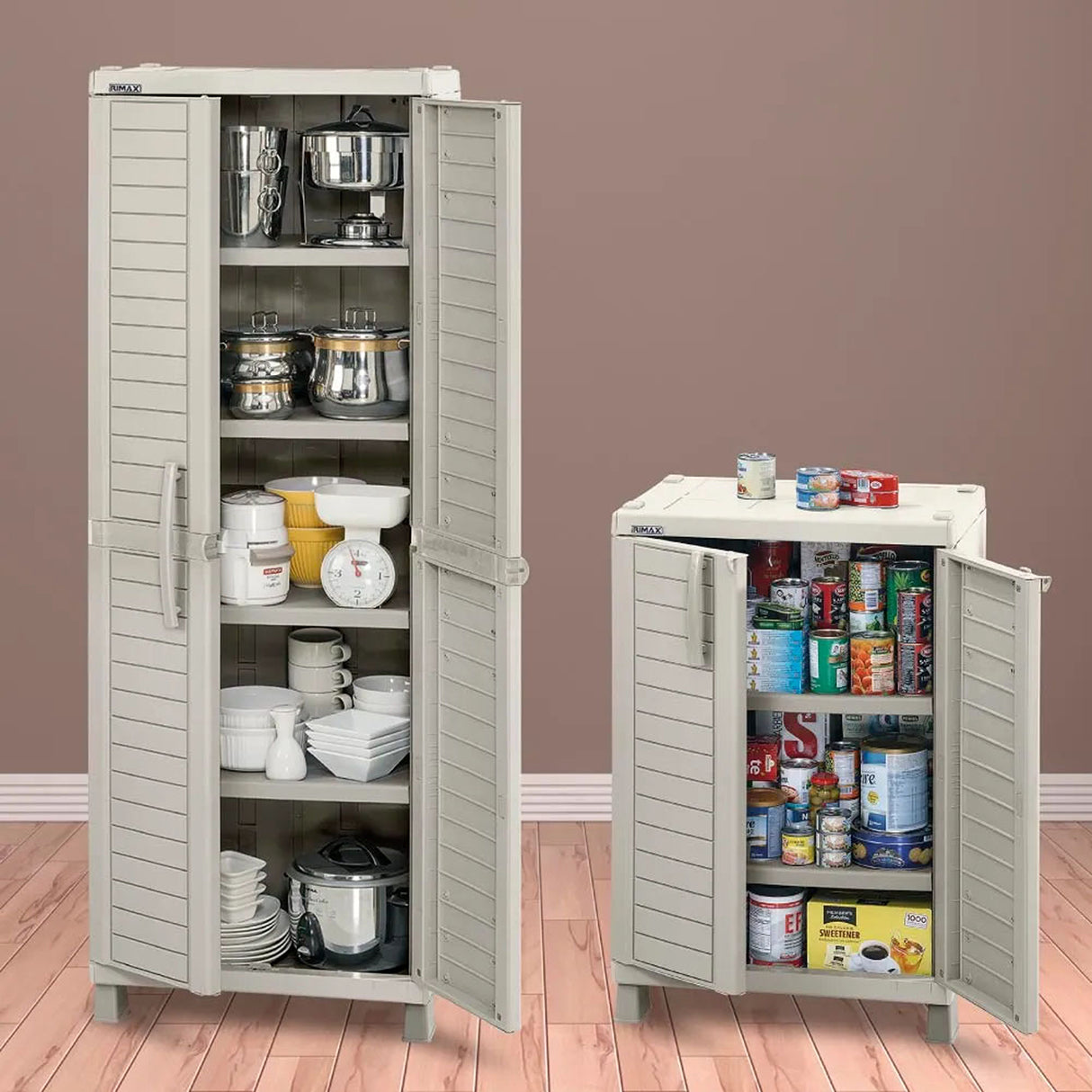 Combo Armario Rimax Barú Taupe 65x189cm Con Seis Compartimientos y con Patas - BARRAS Y MUEBLES AUXILIARES | Bylmo