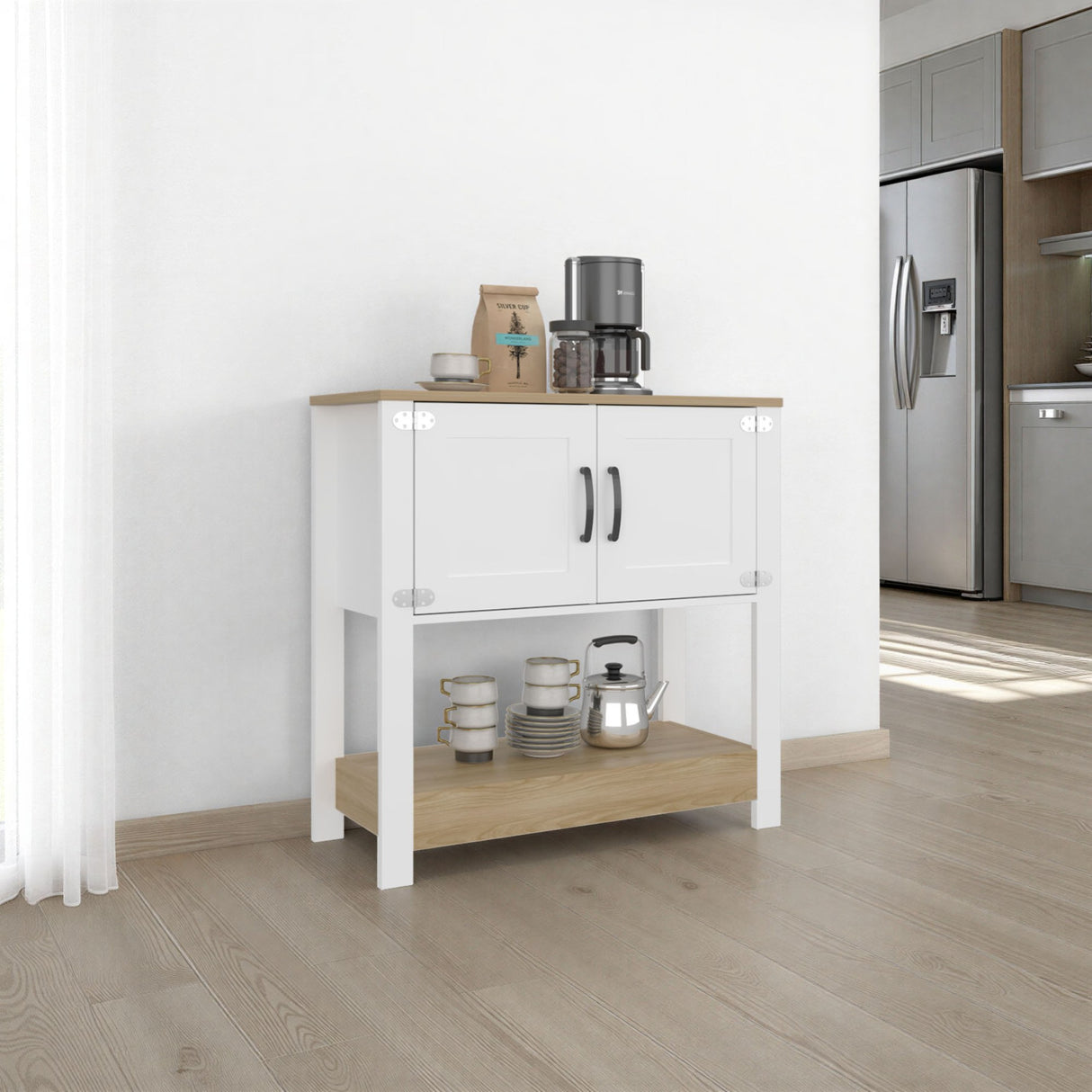 Estación de Café Latte Blanco y Blanco Marquez 89x88cm con Dos Compartimientos - BARRAS Y MUEBLES AUXILIARES | Bylmo