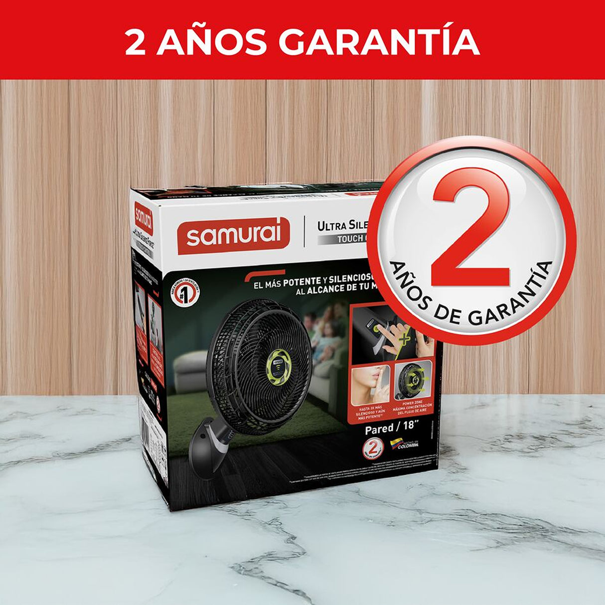 Ventilador de Pared Samurai Ultra Silence Force Negro 37.5x63cm de Cuatro Velocidades con Control Remoto y Pantalla Táctil - VENTILADORES | Bylmo