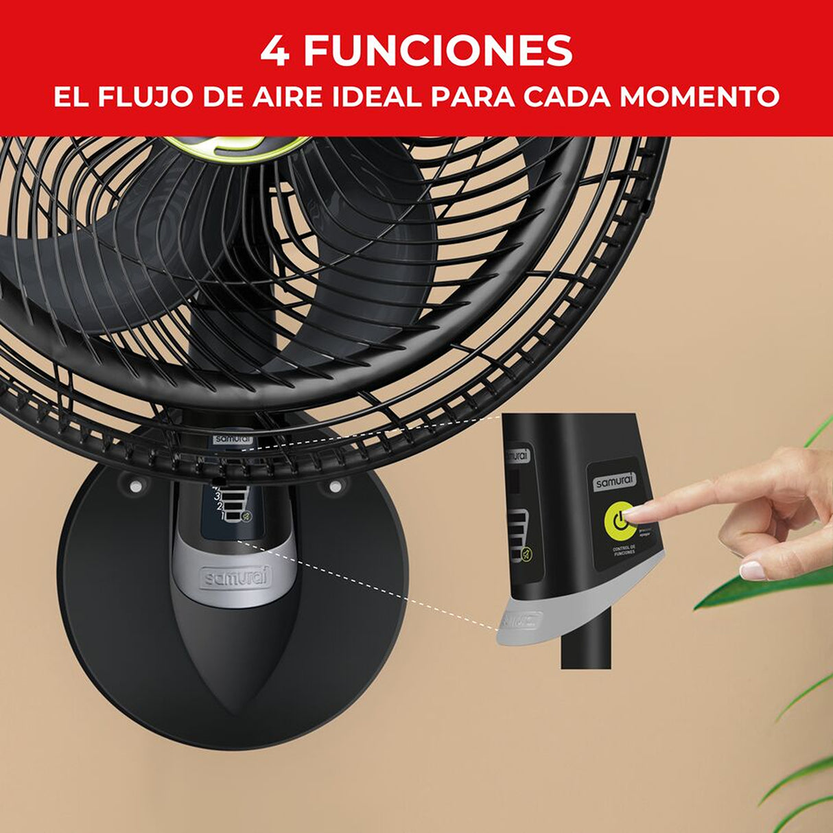 Ventilador de Pared Samurai Ultra Silence Force Negro 37.5x63cm de Cuatro Velocidades con Control Remoto y Pantalla Táctil - VENTILADORES | Bylmo