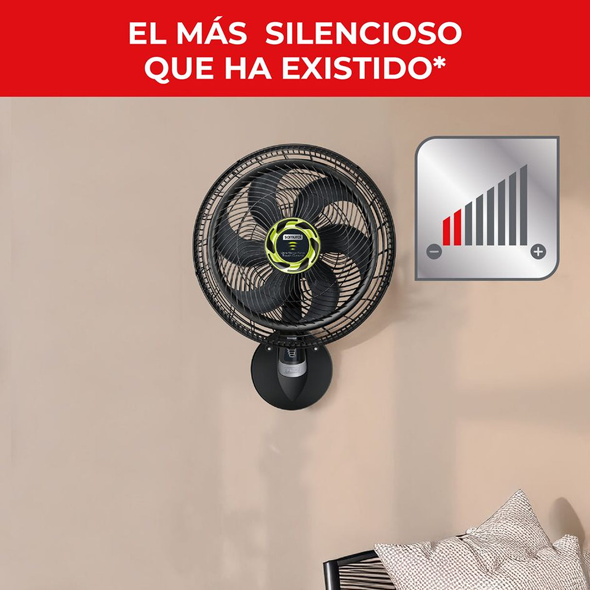 Ventilador de Pared Samurai Ultra Silence Force Negro 37.5x63cm de Cuatro Velocidades con Control Remoto y Pantalla Táctil - VENTILADORES | Bylmo