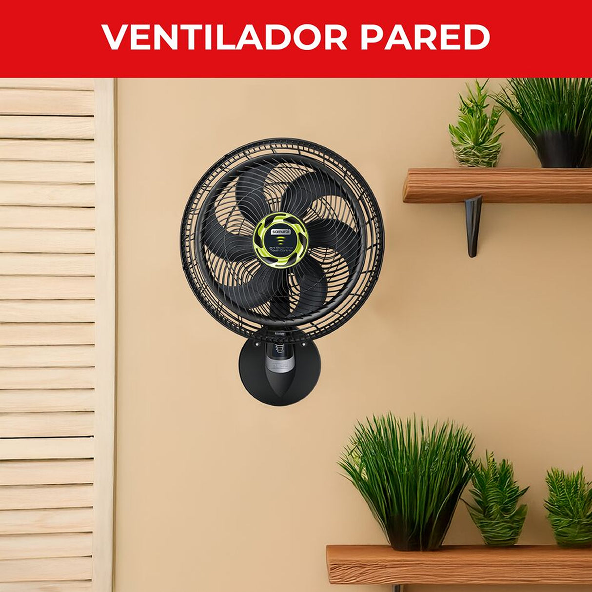 Ventilador de Pared Samurai Ultra Silence Force Negro 37.5x63cm de Cuatro Velocidades con Control Remoto y Pantalla Táctil - VENTILADORES | Bylmo