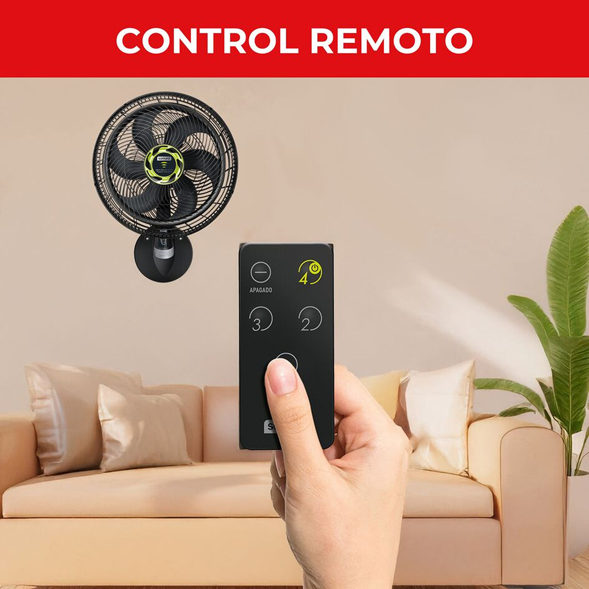 Ventilador de Pared Samurai Ultra Silence Force Negro 37.5x63cm de Cuatro Velocidades con Control Remoto y Pantalla Táctil - VENTILADORES | Bylmo