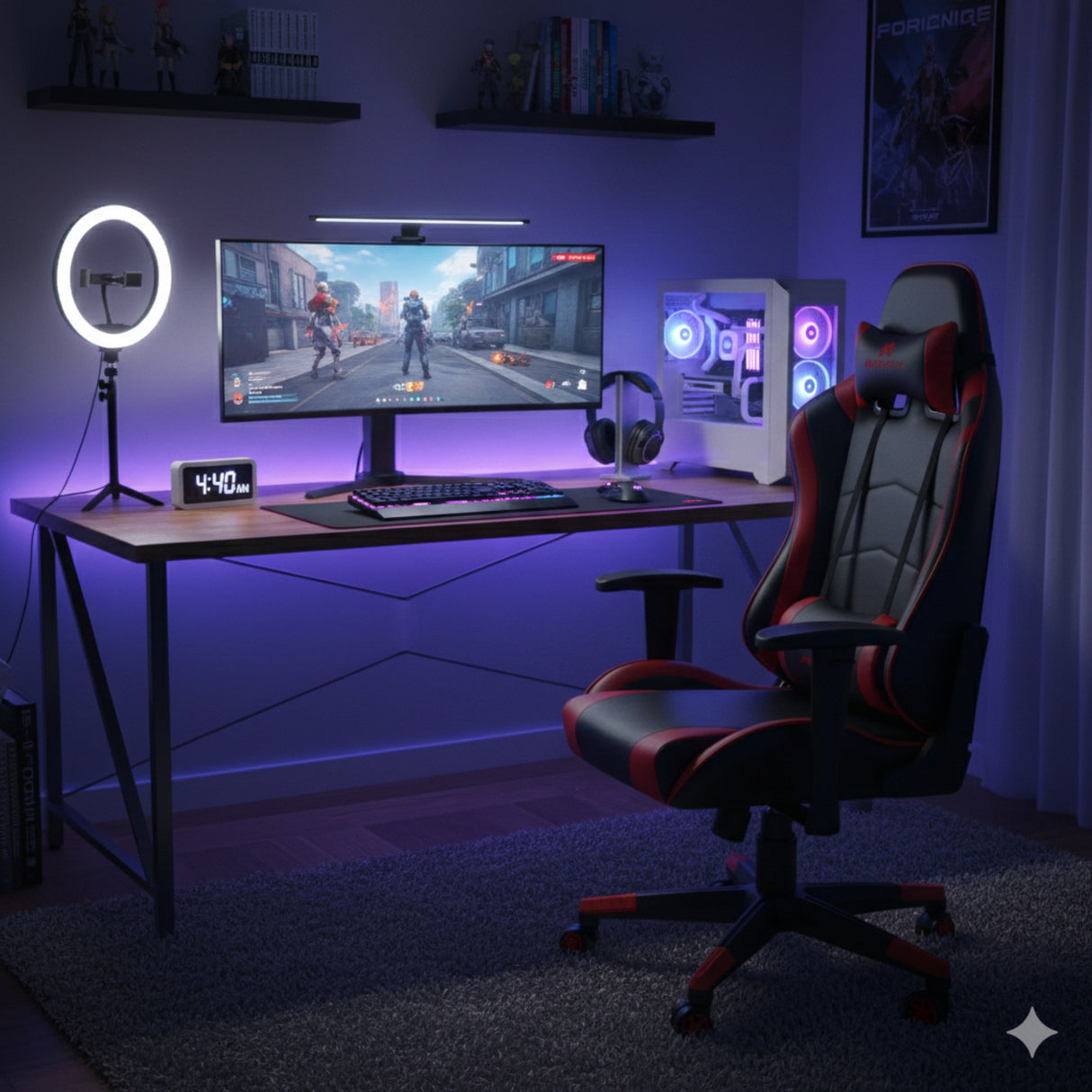 Silla Gamer Valorant Negro y Rojo 52x133cm Reclinable con Soporte Lumbar y Apoya Cabezas - SILLAS DE OFICINA | Bylmo