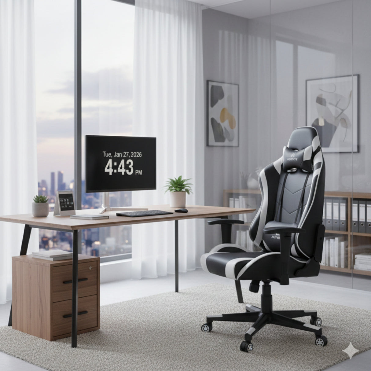 Silla Gamer Valorant Negro y Blanco 52x133cm Reclinable con Soporte Lumbar y Apoya Cabezas - SILLAS DE OFICINA | Bylmo