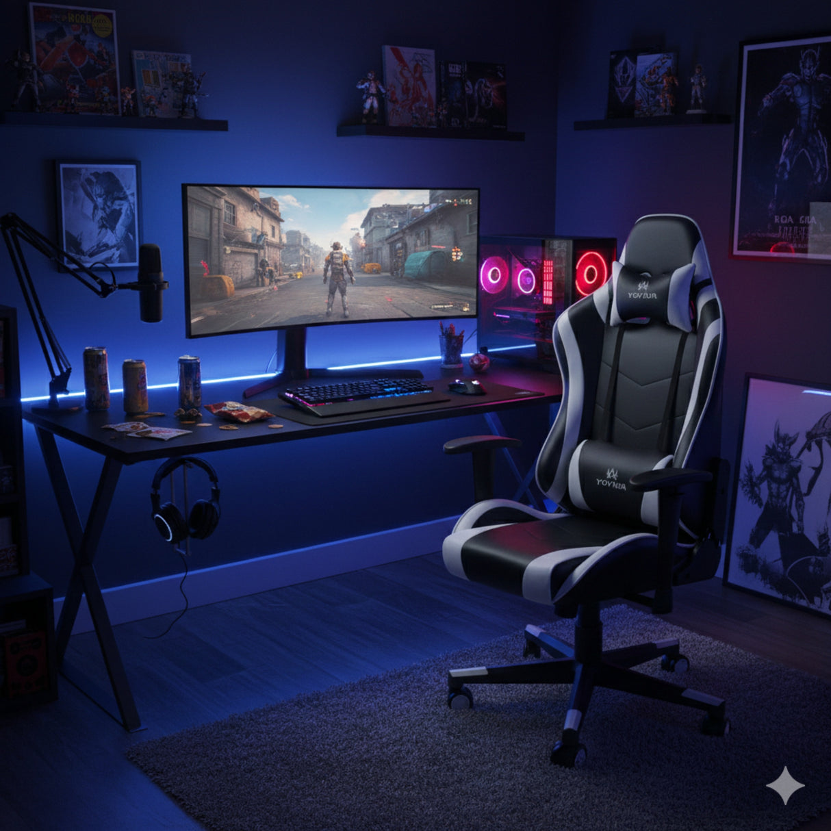 Silla Gamer Valorant Negro y Blanco 52x133cm Reclinable con Soporte Lumbar y Apoya Cabezas - SILLAS DE OFICINA | Bylmo