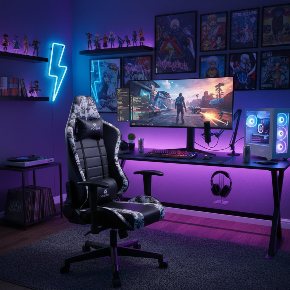 Silla Gamer Creed Negro 51x132cm Reclinable con Soporte Lumbar y Apoya Cabezas - SILLAS DE OFICINA | Bylmo